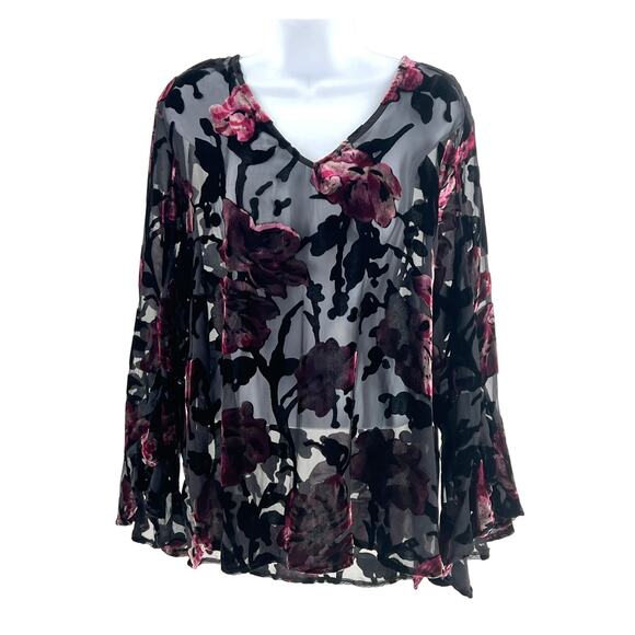 Karen Kane Mesh Floral Long Sleeve Blouse - Picture 1 of 5